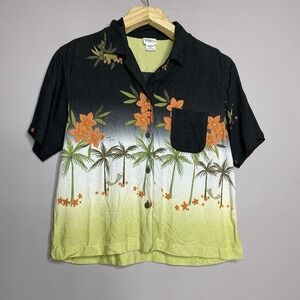 Line Two Hawaiian Shirt Tropical Print Palm Trees Women's‎ Size L